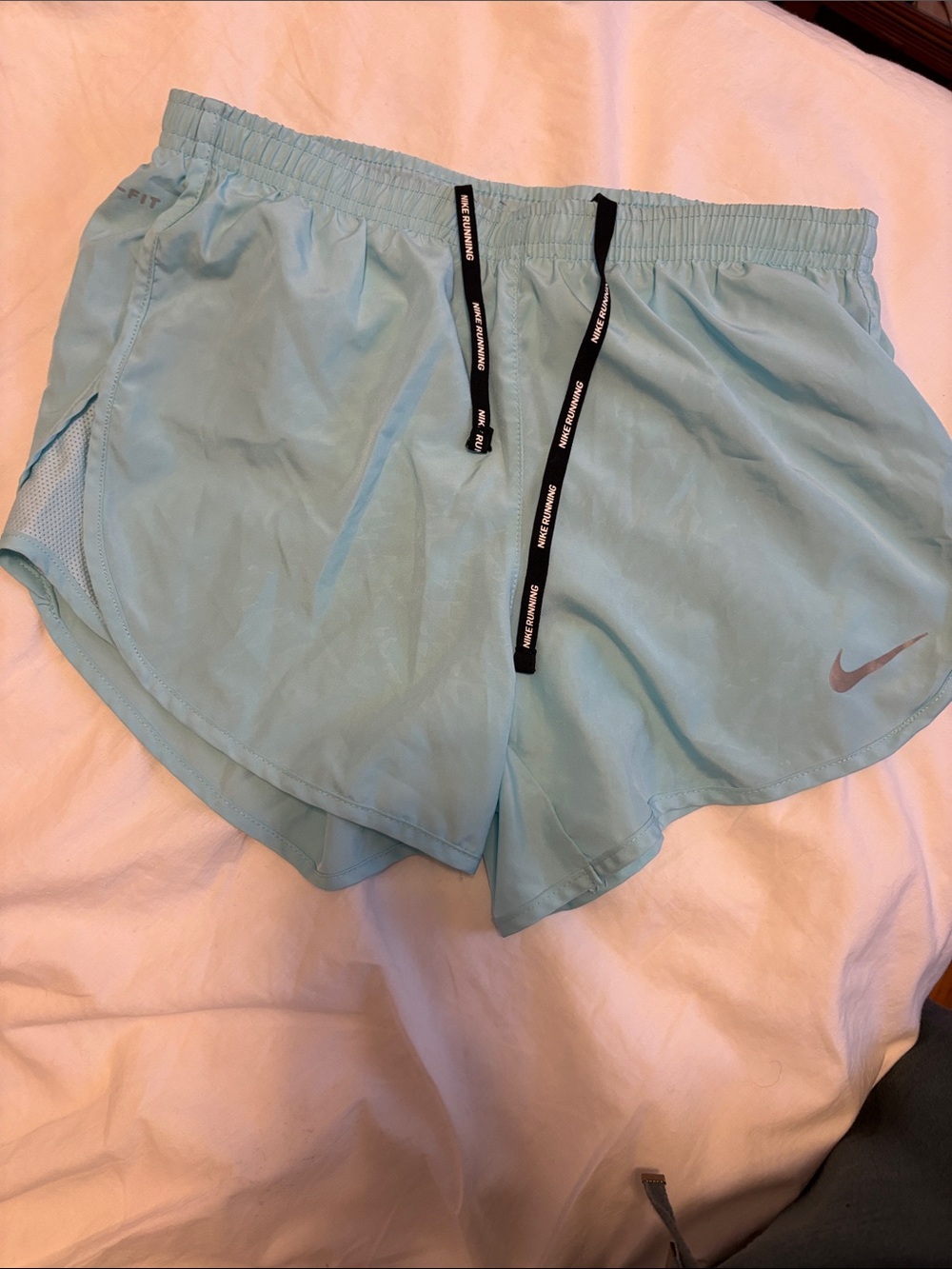 Nike Light Aqua Running Shorts with Black Drawstring